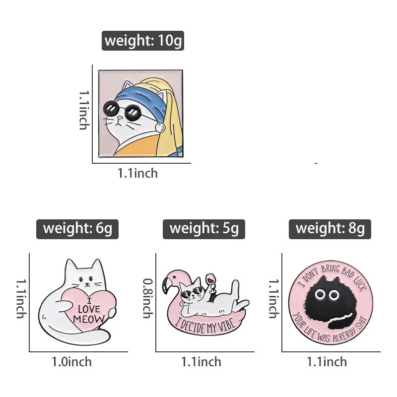 Cute Cat with Pink Heart Enamel Pin — Kawaii Kitten Lapel Badge