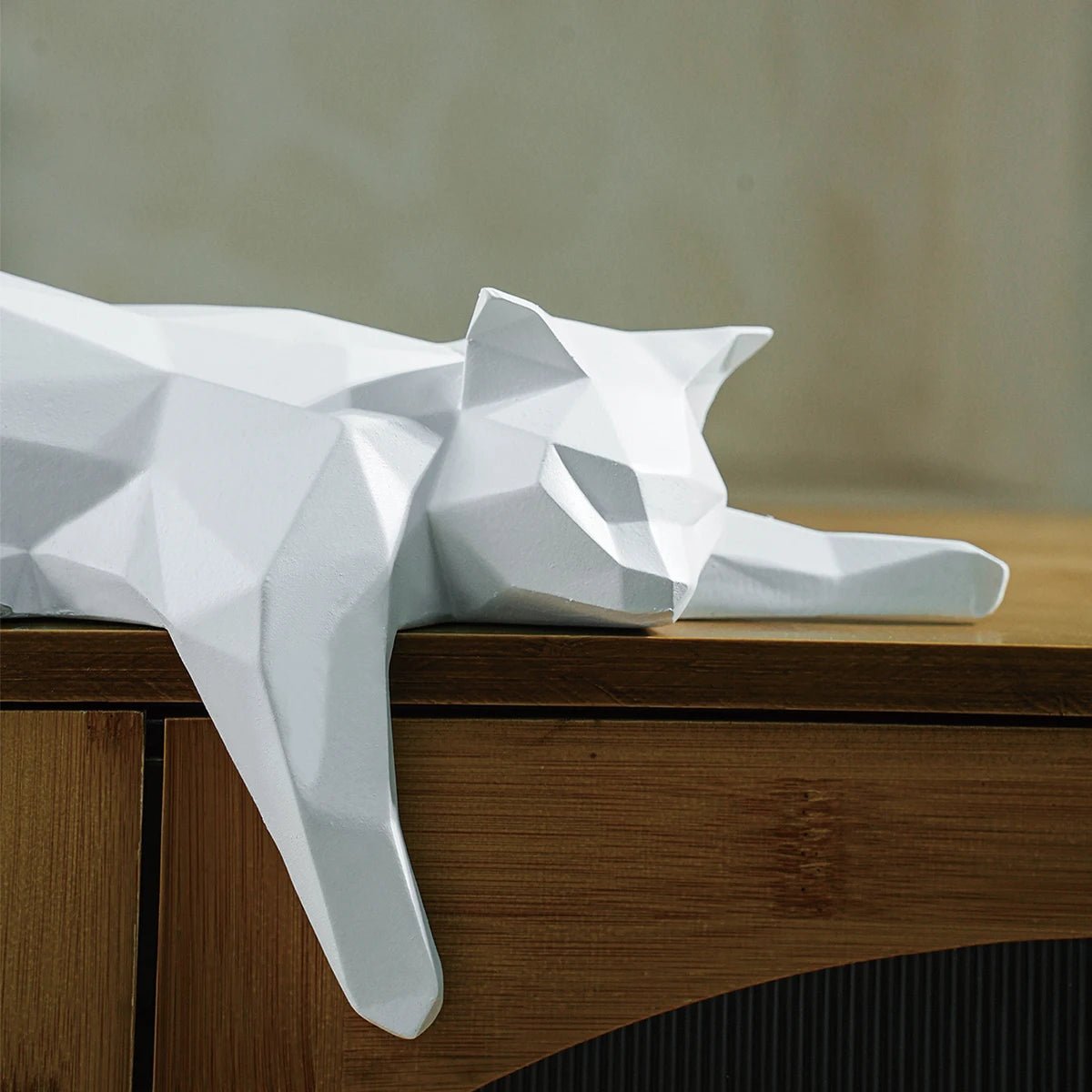 Geometric White & Black Cat Statue - Modern Lying Cat Figurine for Office & Home