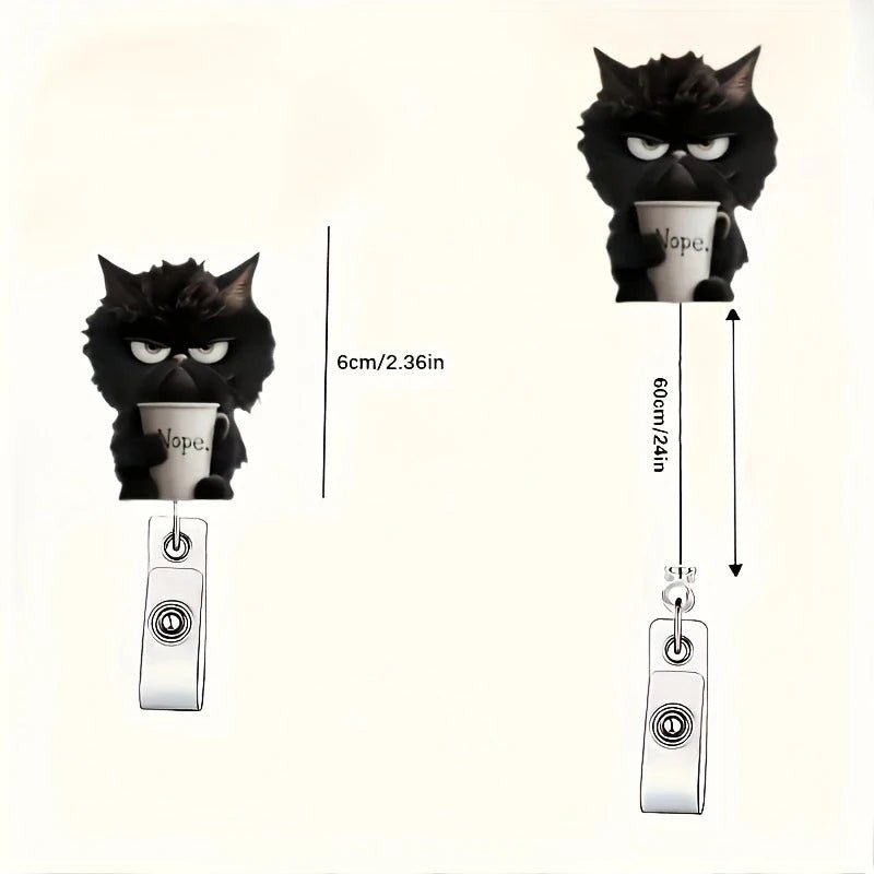 Black Cat Badge Clip — Cute Acrylic ID Clip for Bags, Cars & Keys
