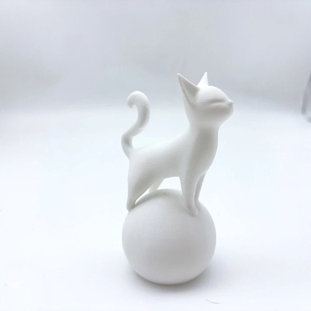 3D Black Cat on Ball Sculpture - Artistic Minimalist Statue Home Decor