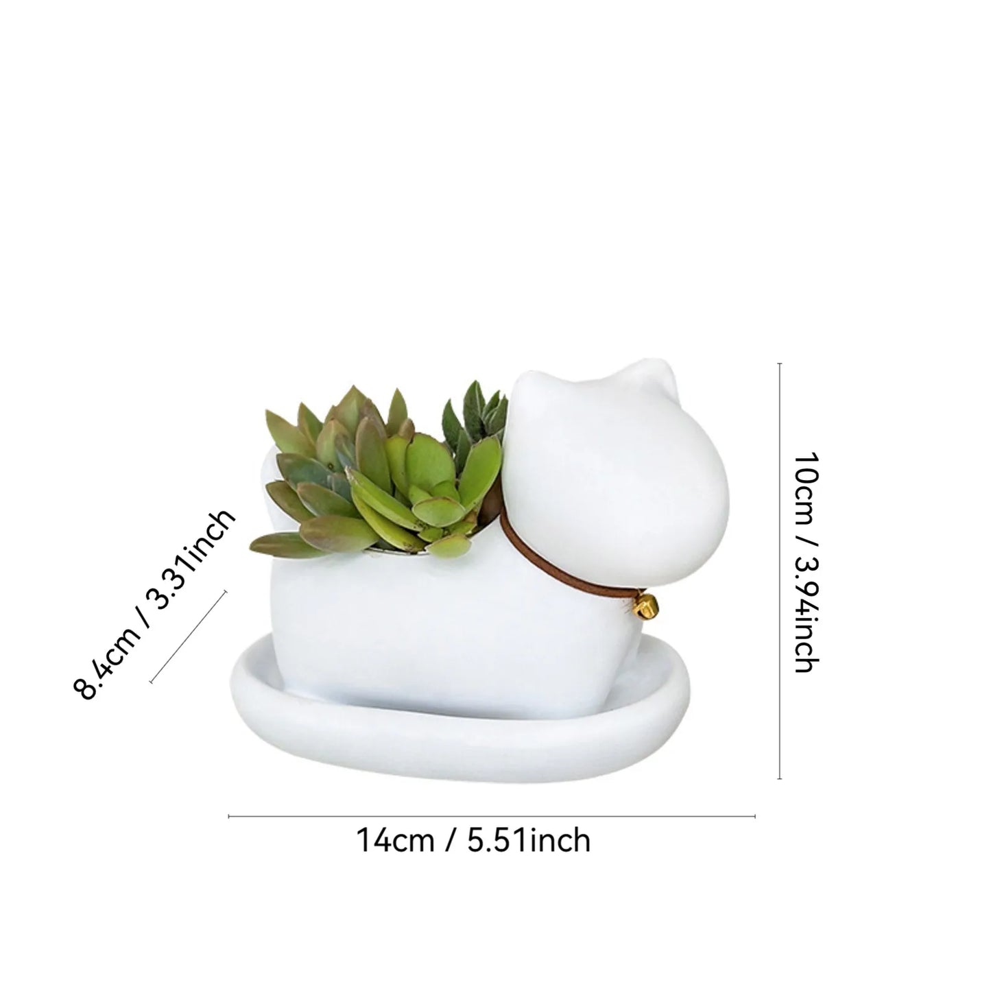 Cute Cat Ceramic Planter — Desktop Succulent Pot for Home Décor