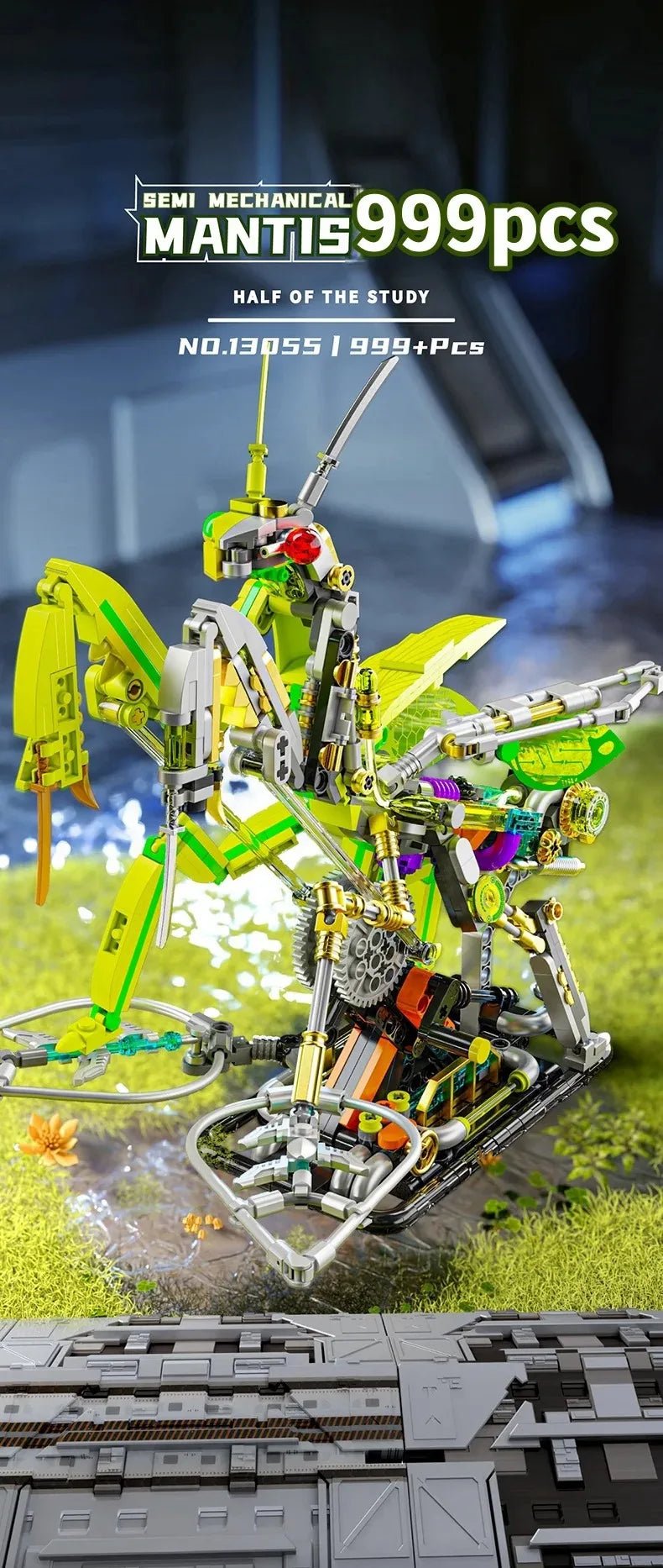 Mechanical Mantis Building Set - 999 Piece Steampunk Insect Model with LED Lights