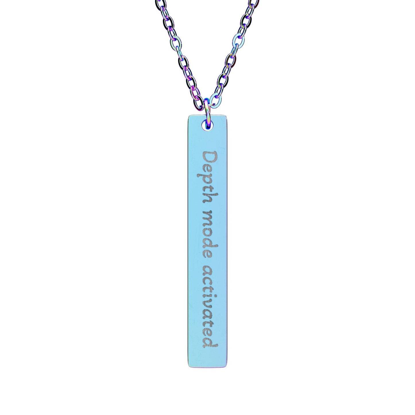 'Depth mode activated' - Engraved Vertical Bar Necklace - Atlas of Imaginary Worlds