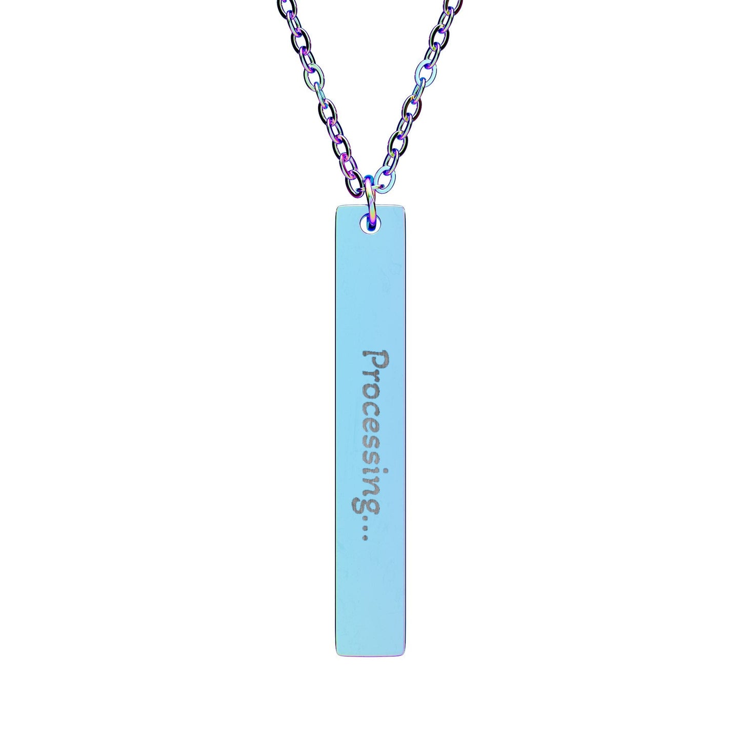 'Processing...' - Engraved Vertical Bar Necklace - Atlas of Imaginary Worlds