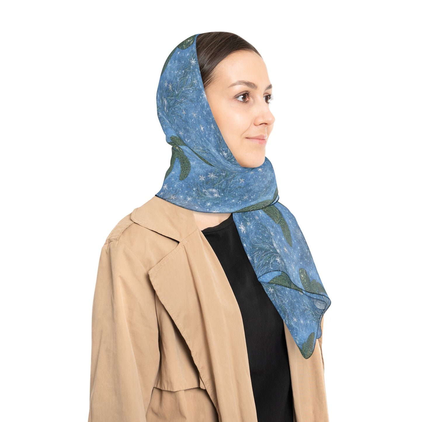 Sea Turtle Pattern Scarf — Blue Ocean Swim Marine Wildlife Fashion Accessory - Atlas of Imaginary Worlds