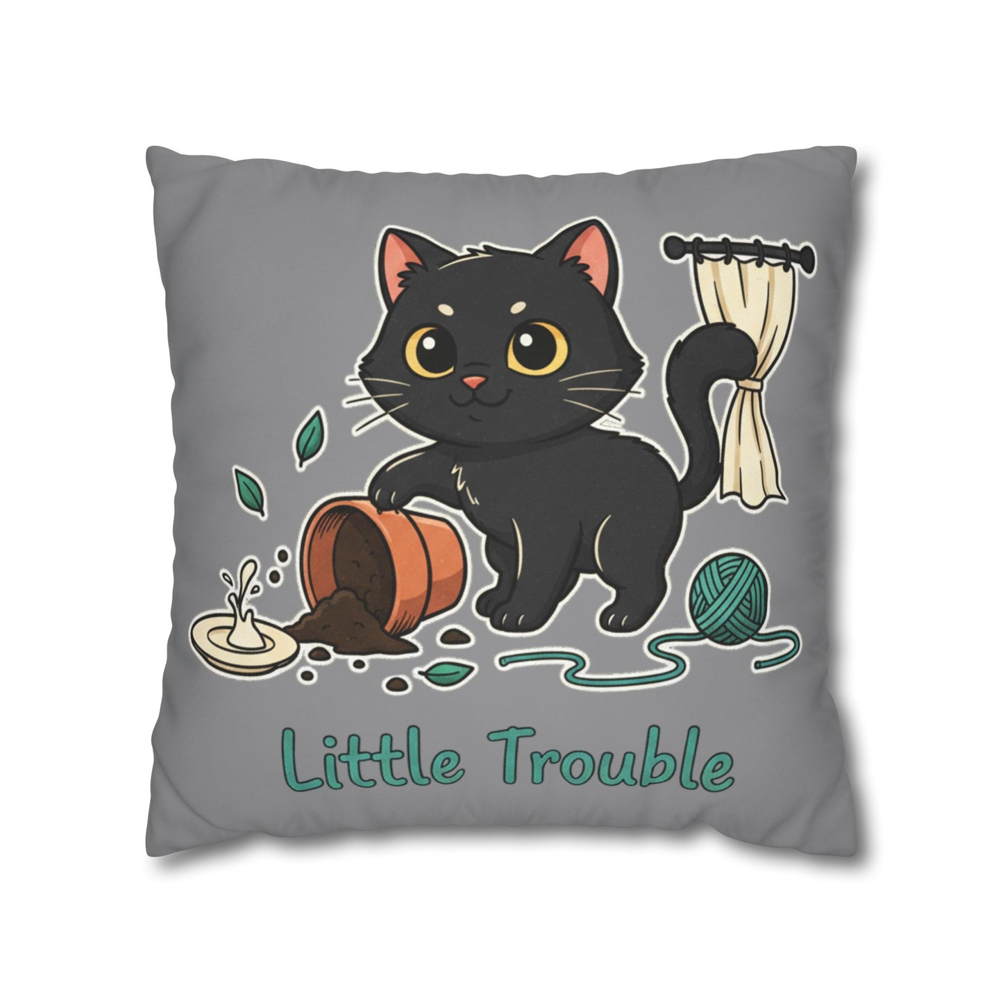 Little Trouble Black Kitten Decorative Pillowcase — Cute Cat Throw Pillow Cover