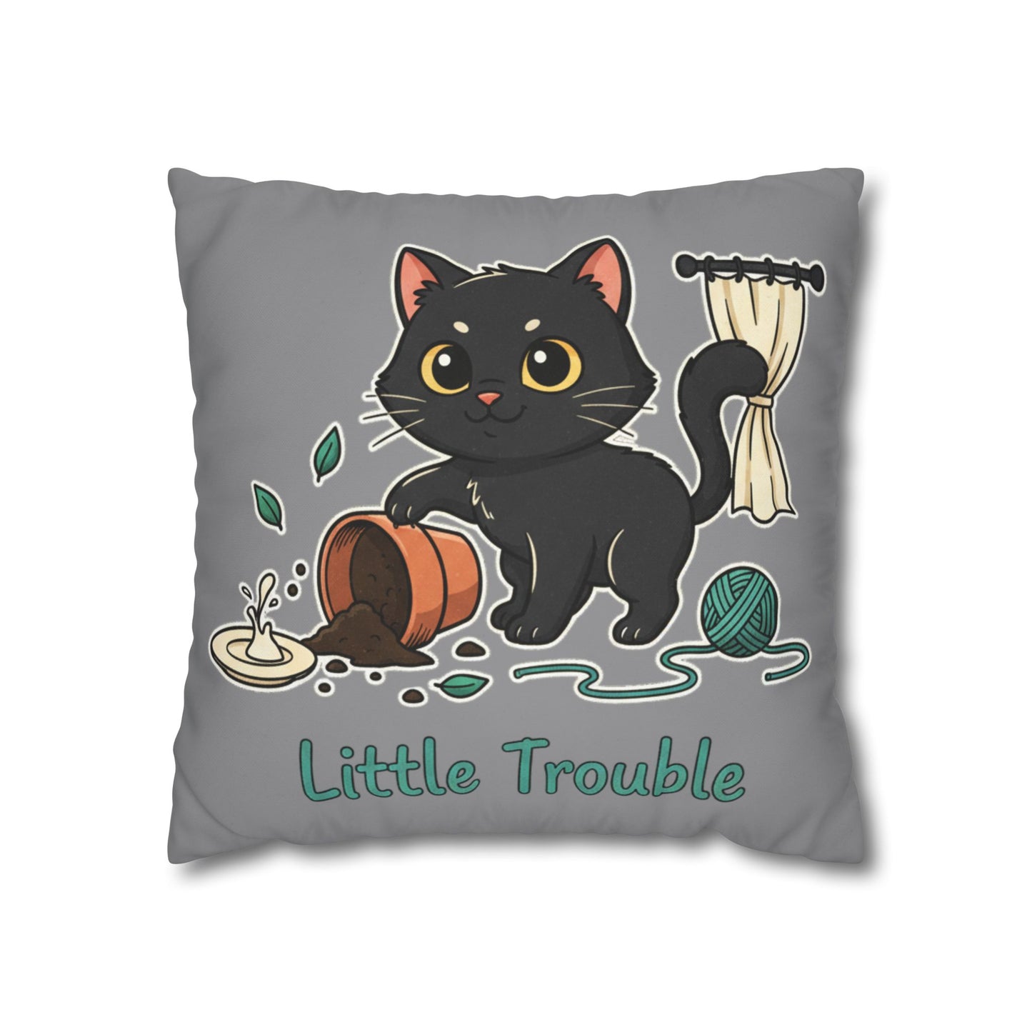 Little Trouble Black Kitten Decorative Pillowcase — Cute Cat Throw Pillow Cover
