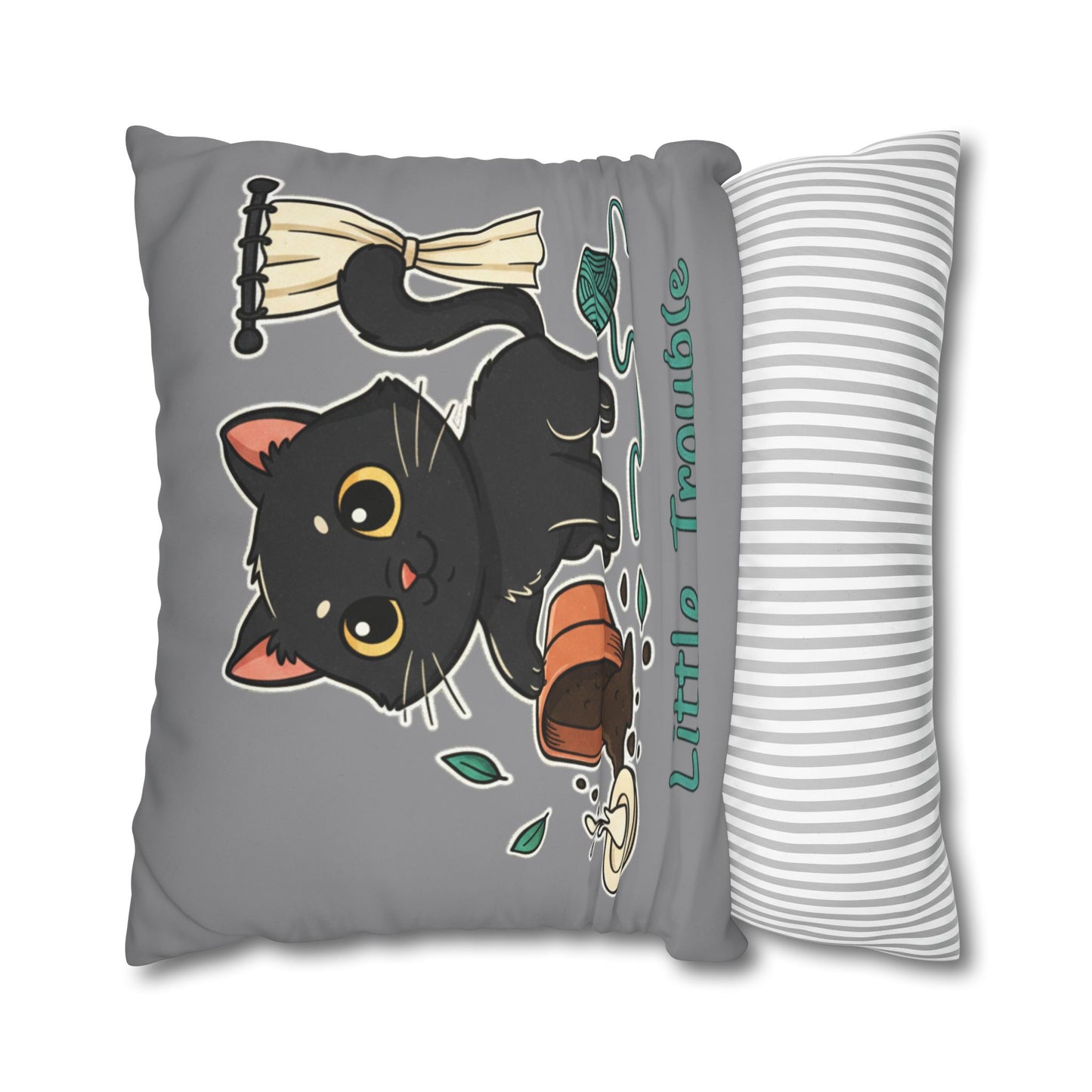 Little Trouble Black Kitten Decorative Pillowcase — Cute Cat Throw Pillow Cover
