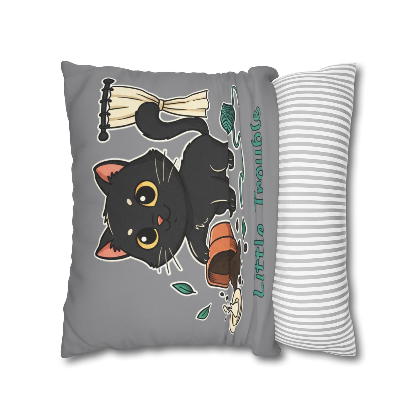 Little Trouble Black Kitten Decorative Pillowcase — Cute Cat Throw Pillow Cover