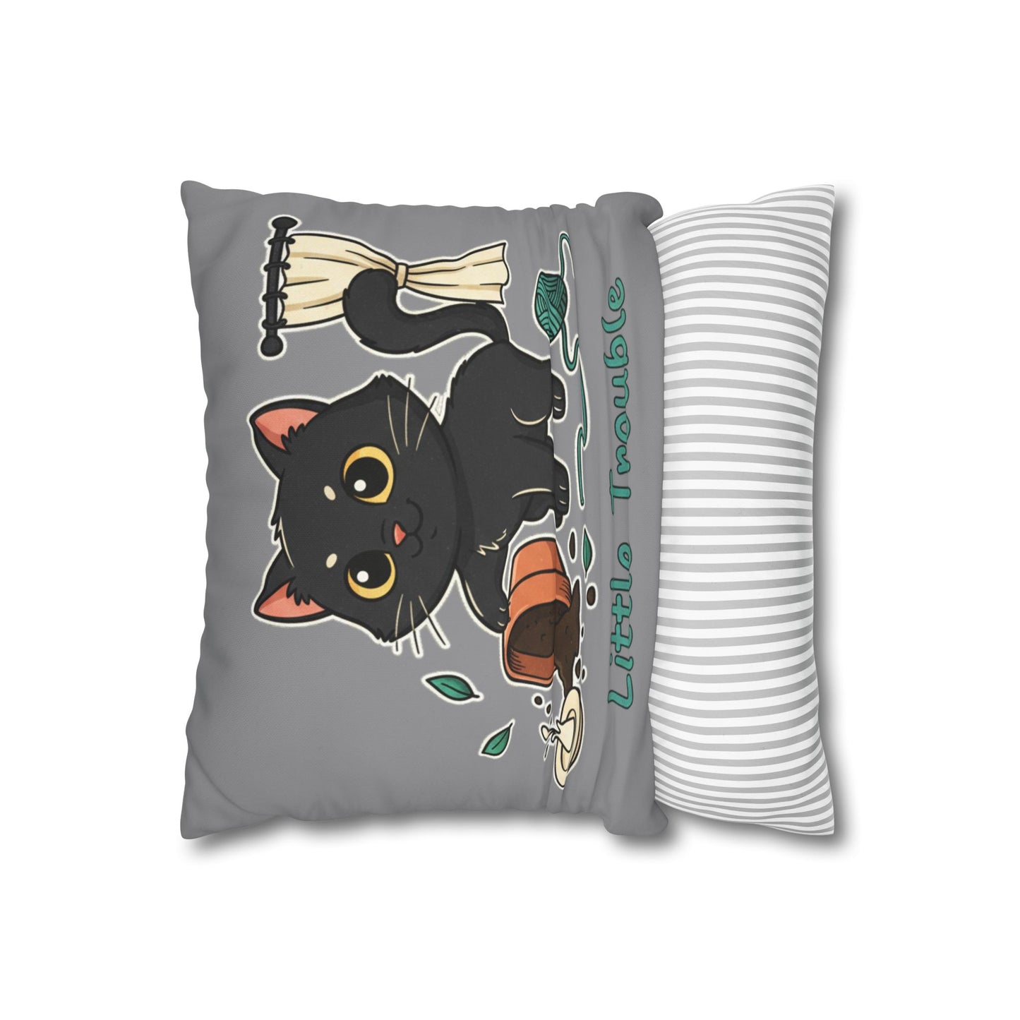 Little Trouble Black Kitten Decorative Pillowcase — Cute Cat Throw Pillow Cover