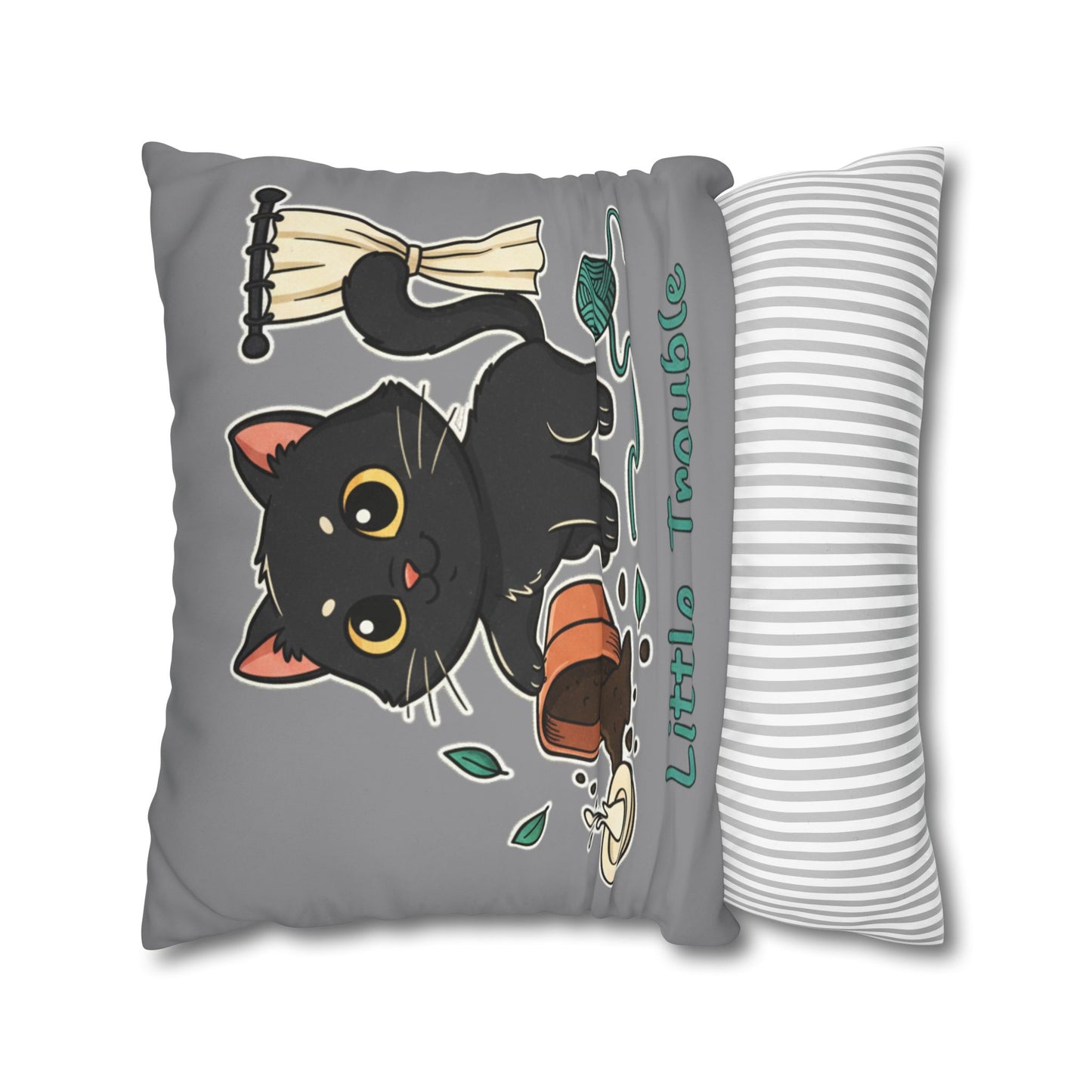 Little Trouble Black Kitten Decorative Pillowcase — Cute Cat Throw Pillow Cover