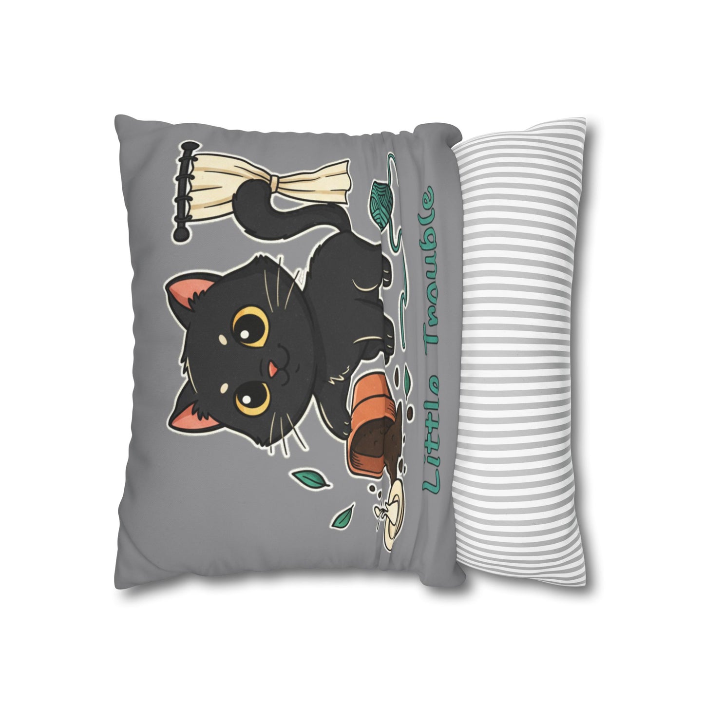 Little Trouble Black Kitten Decorative Pillowcase — Cute Cat Throw Pillow Cover