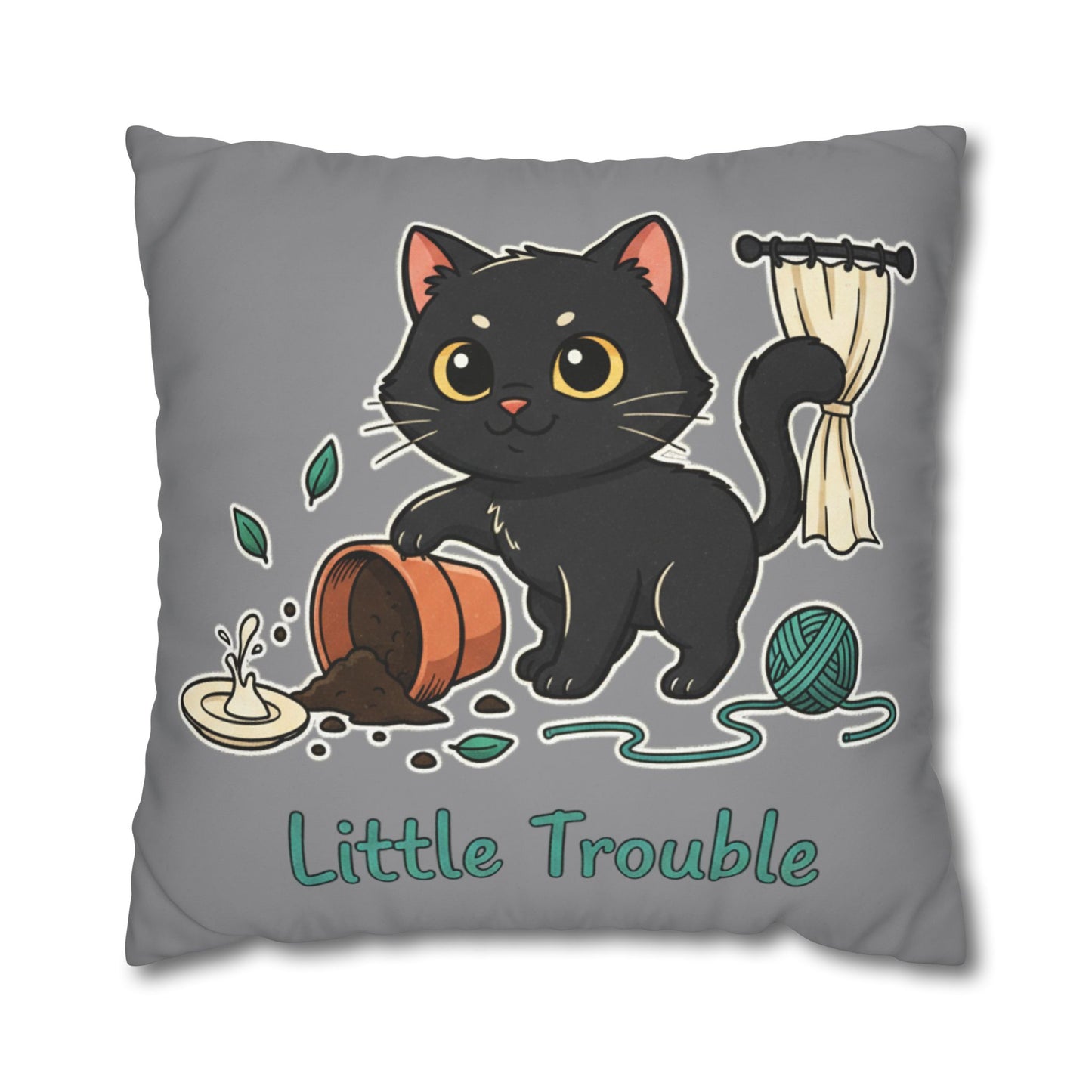 Little Trouble Black Kitten Decorative Pillowcase — Cute Cat Throw Pillow Cover