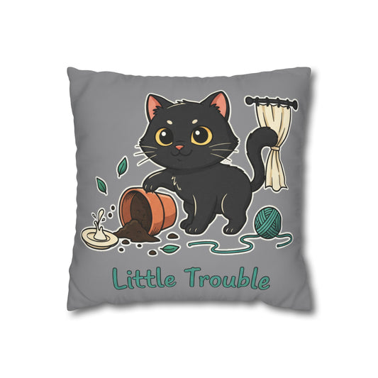 Little Trouble Black Kitten Decorative Pillowcase — Cute Cat Throw Pillow Cover