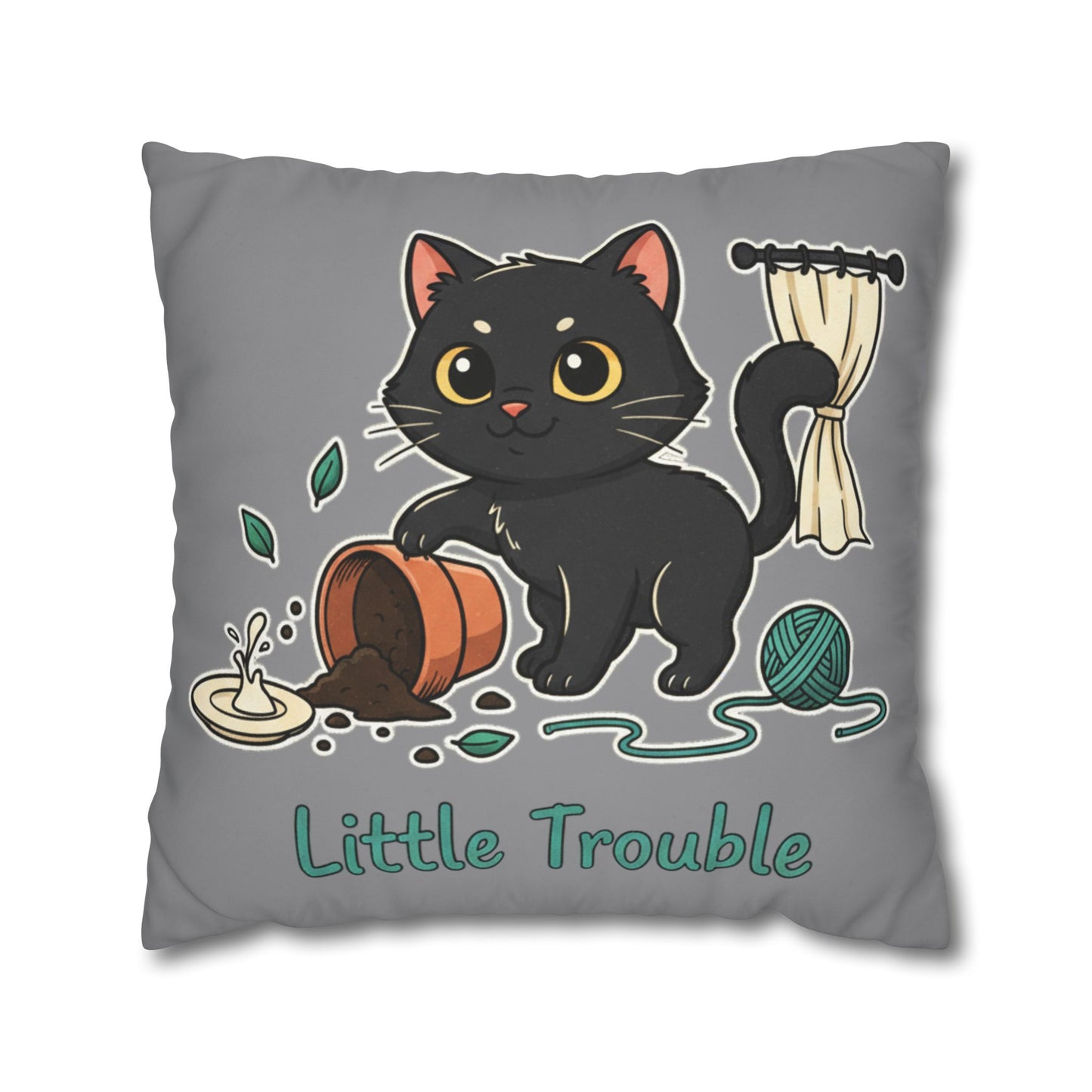 Little Trouble Black Kitten Decorative Pillowcase — Cute Cat Throw Pillow Cover