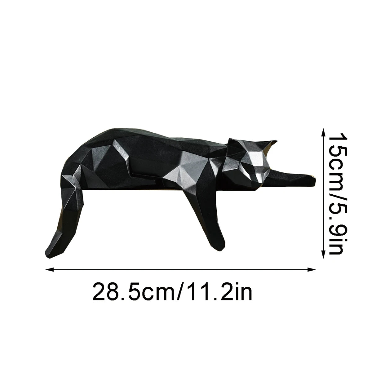 Geometric White & Black Cat Statue - Modern Lying Cat Figurine for Office & Home