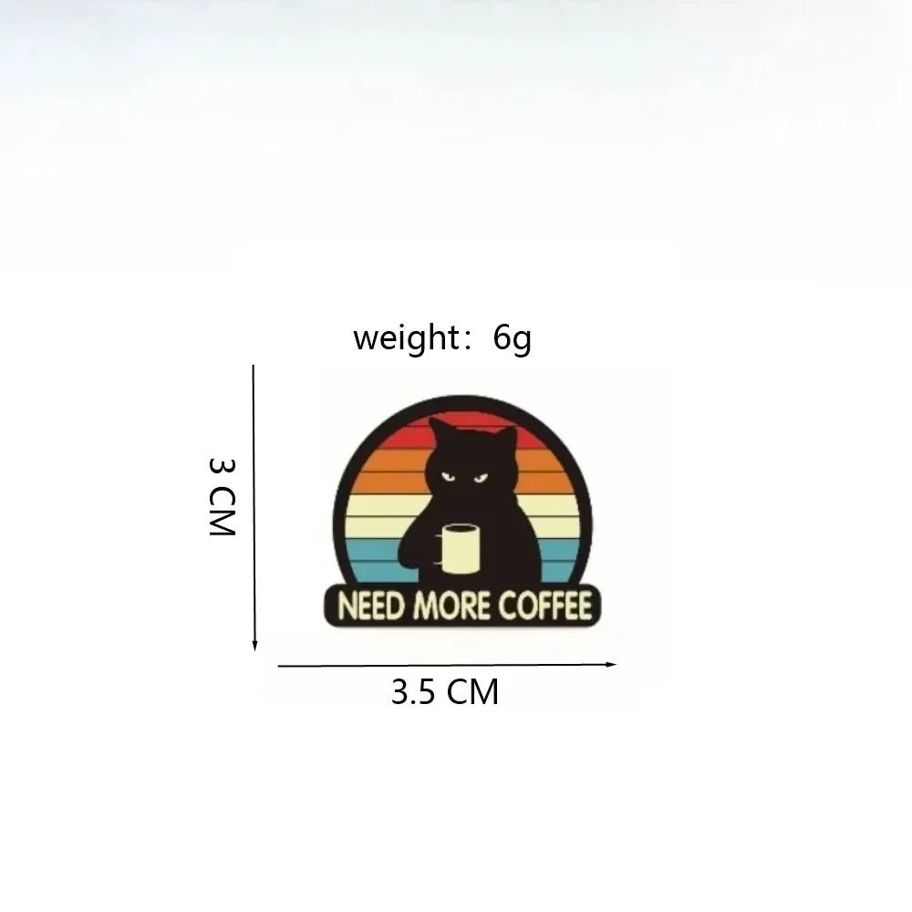 Funny Coffee Black Cat Enamel Pin — Cartoon Animal Badge for Backpacks