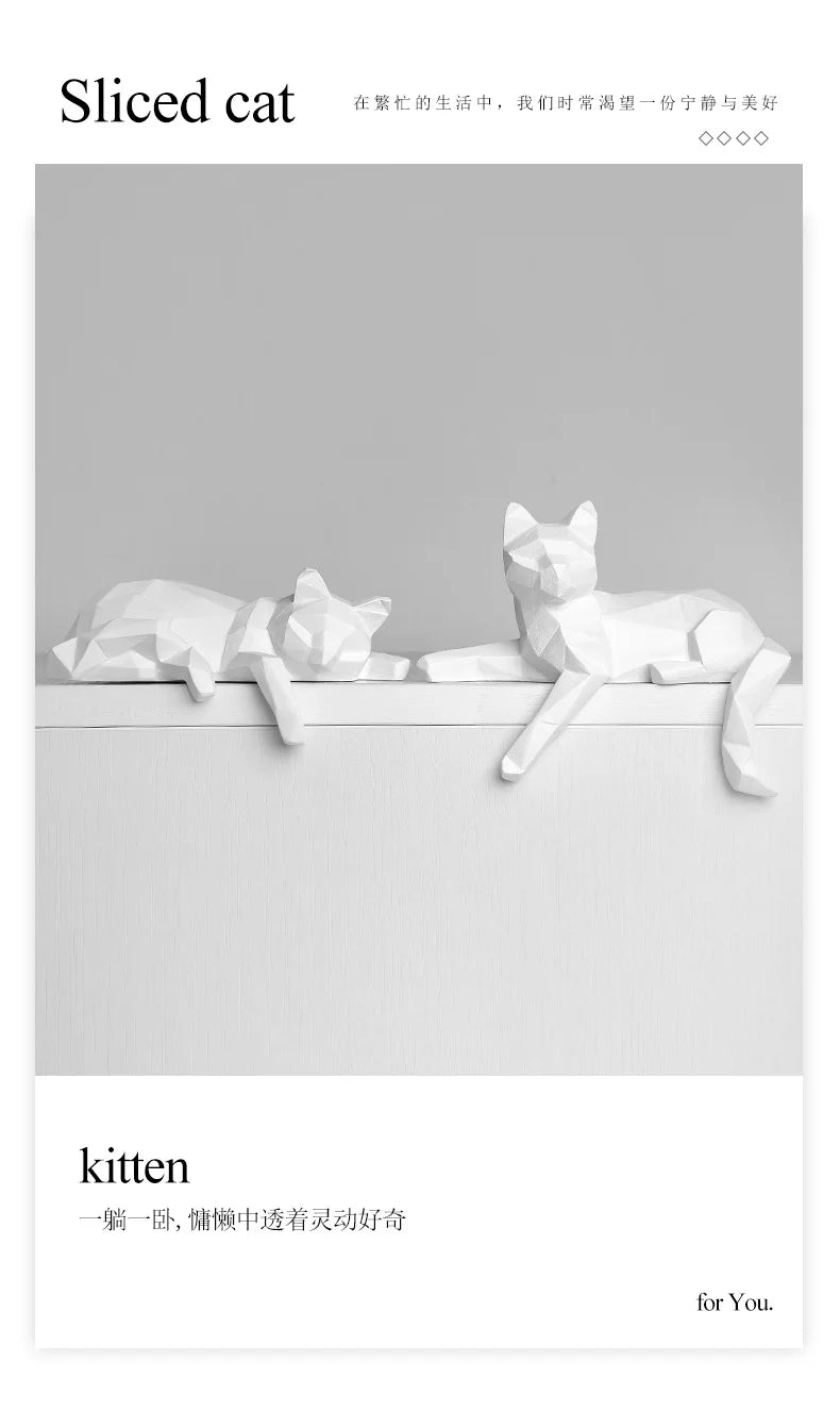 Geometric Cat Sculpture Set - Faceted Resin Animal Figurines for Home Decor