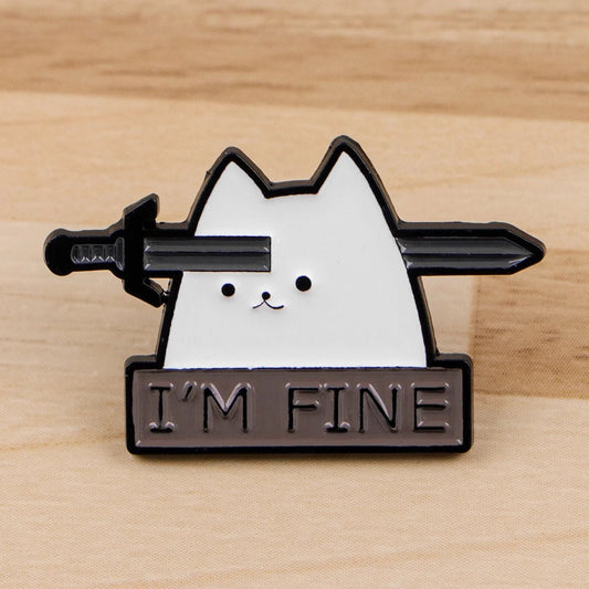 Cute Cat 'I'M FINE' Enamel Pin - Funny Quote Lapel Badge for Backpack & Clothing