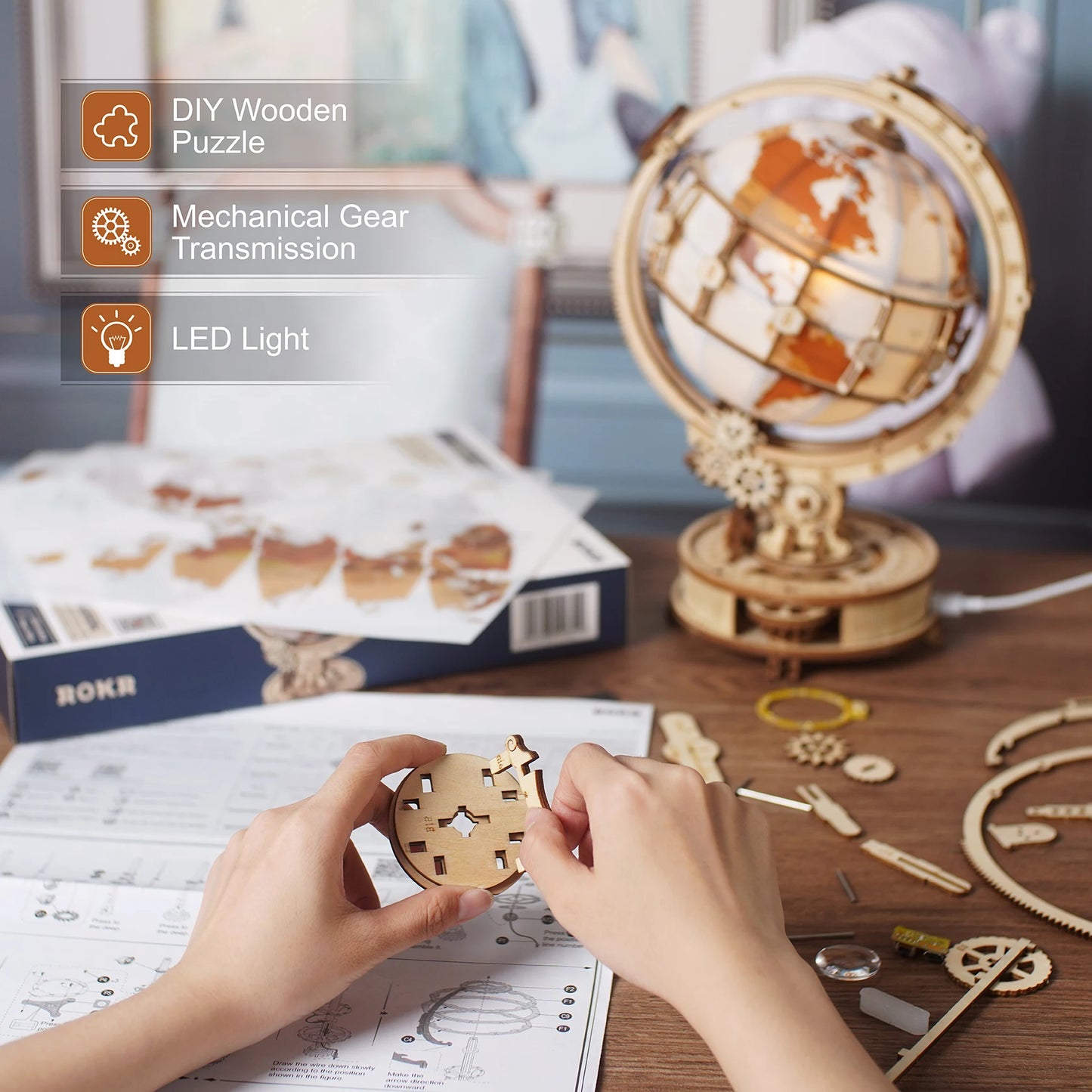 Wooden Globe Lamp 3D Puzzle - Decorative Building Blocks