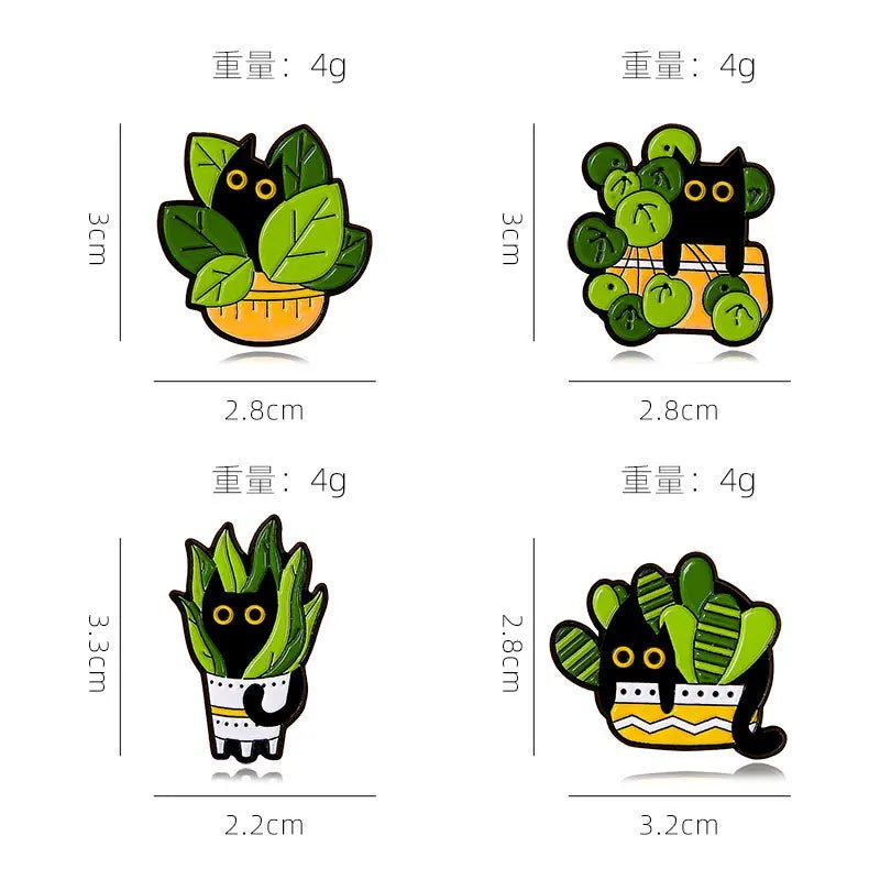 Cats in Plants Enamel Pin — Black Cat Potted Plant Badge