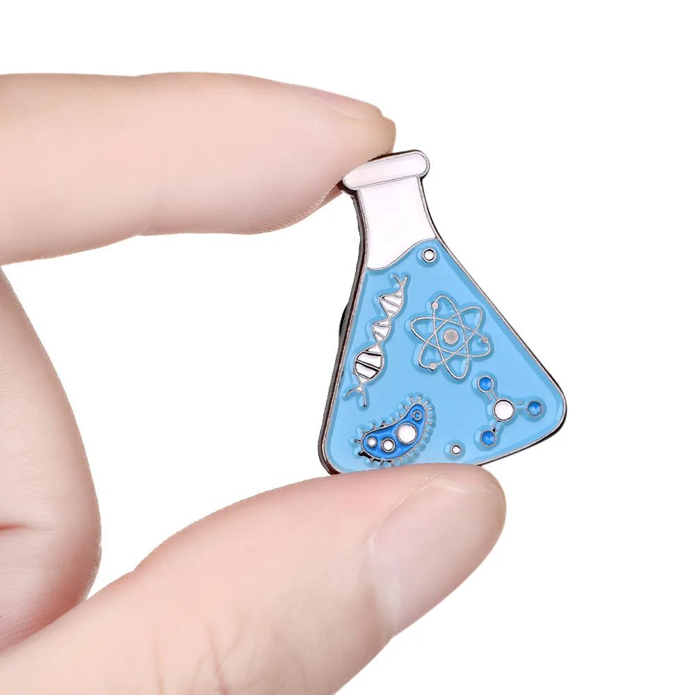 Chemistry Lab Enamel Pins — Beaker, Microscope & Molecule Badges for Science Lovers