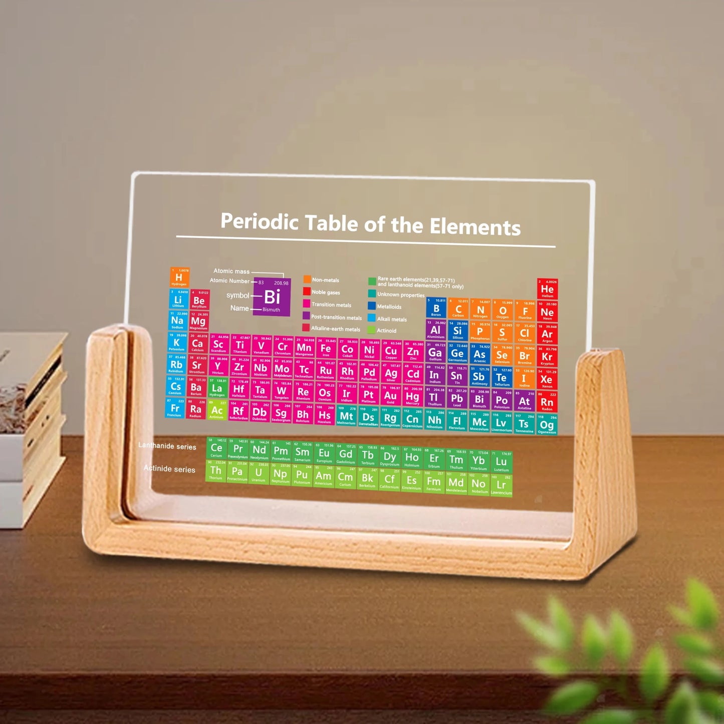 Acrylic Periodic Table on Wooden Base — Chemistry Study Gift & Desk Display