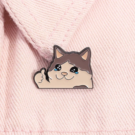Thumbs Up Crying Cat Enamel Pin