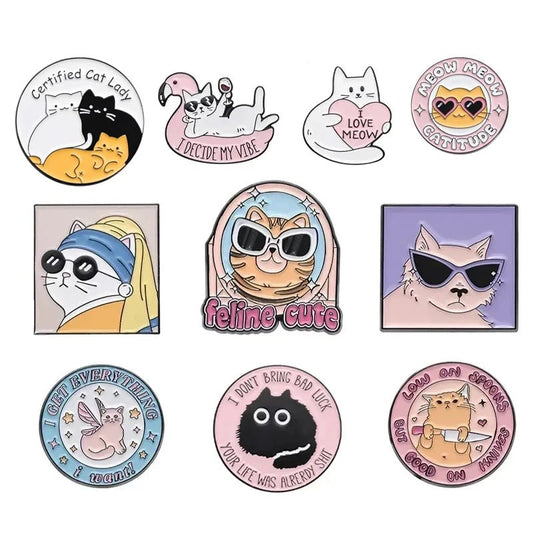 Cute Cat with Pink Heart Enamel Pin — Kawaii Kitten Lapel Badge