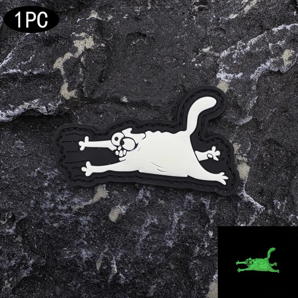 Luminous Cat PVC Patch — Glow-in-Dark Velcro Badge for Bags & Backpacks