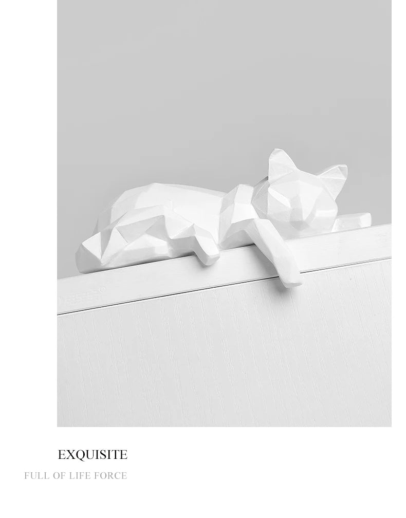 Geometric Cat Sculpture Set - Faceted Resin Animal Figurines for Home Decor