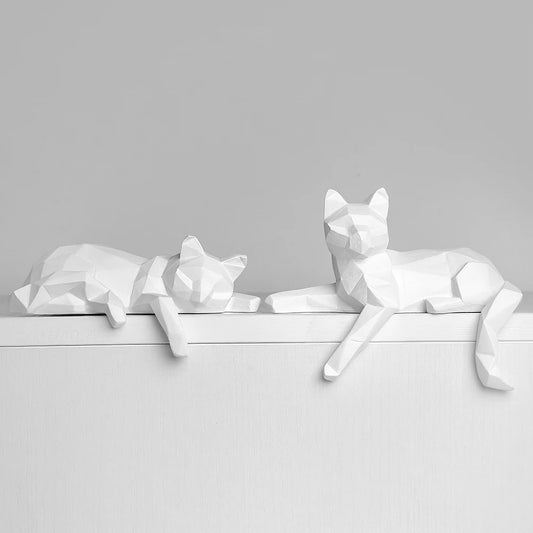 Geometric Cat Sculpture Set - Faceted Resin Animal Figurines for Home Decor
