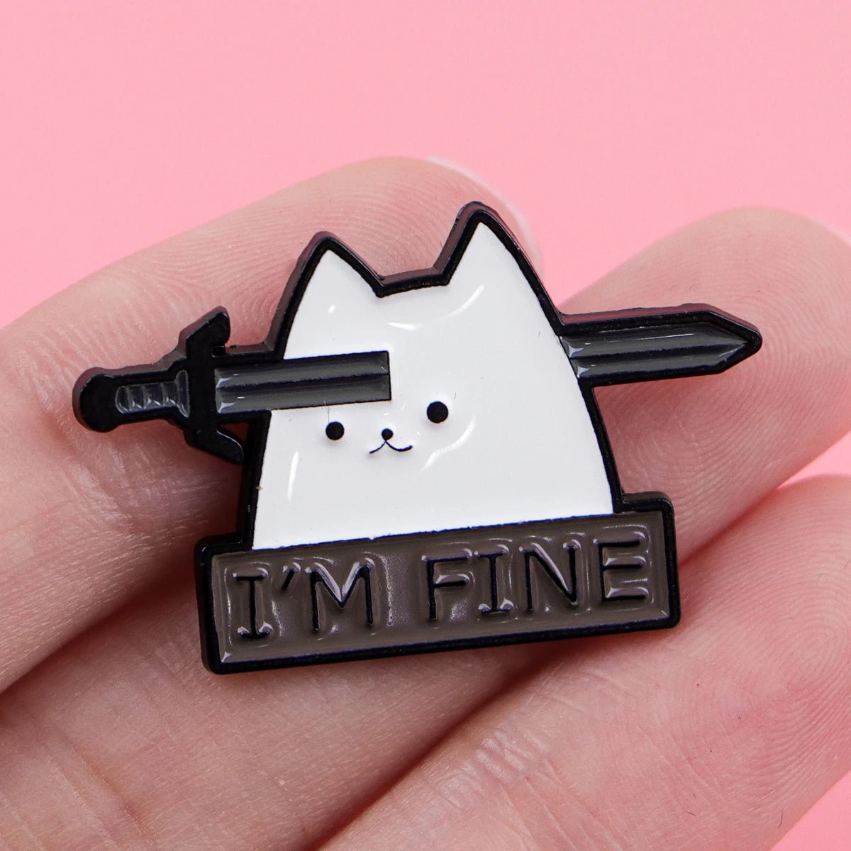Cute Cat 'I'M FINE' Enamel Pin - Funny Quote Lapel Badge for Backpack & Clothing