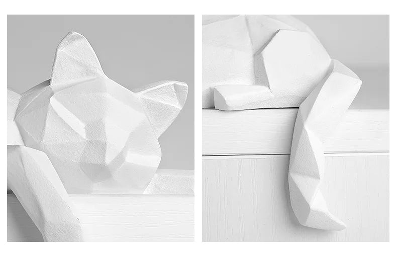 Geometric Cat Sculpture Set - Faceted Resin Animal Figurines for Home Decor