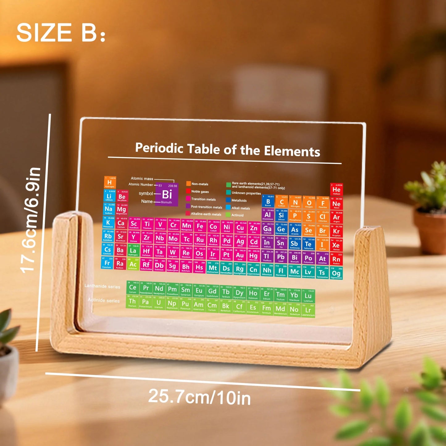 Acrylic Periodic Table on Wooden Base — Chemistry Study Gift & Desk Display