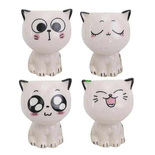 Cartoon Cat Ceramic Planter — Mini Tabletop Pot for Succulents & Cacti