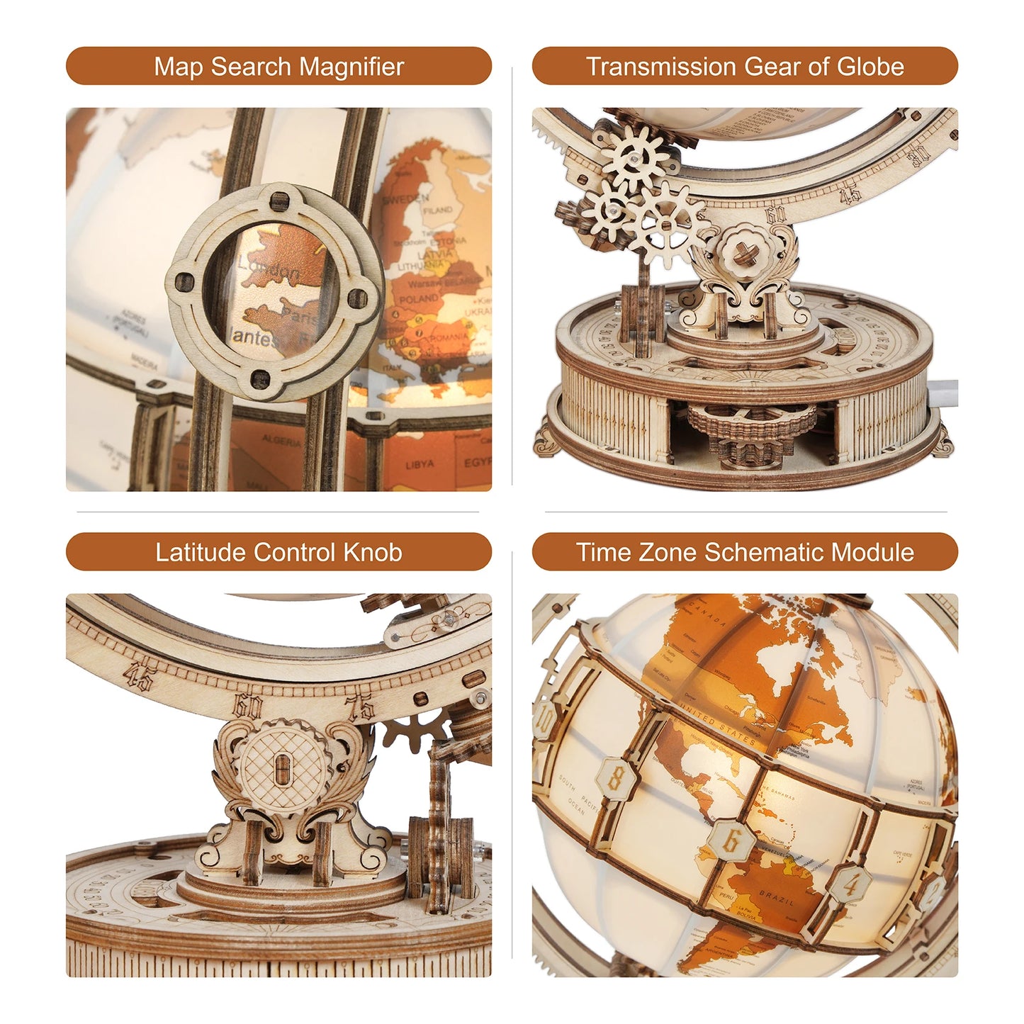 Wooden Globe Lamp 3D Puzzle - Decorative Building Blocks