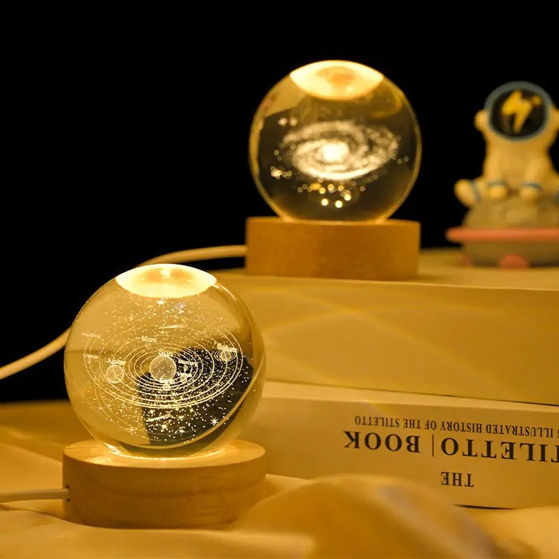 Solar System Crystal Ball — 8cm Laser-Engraved Planet Globe with LED Base