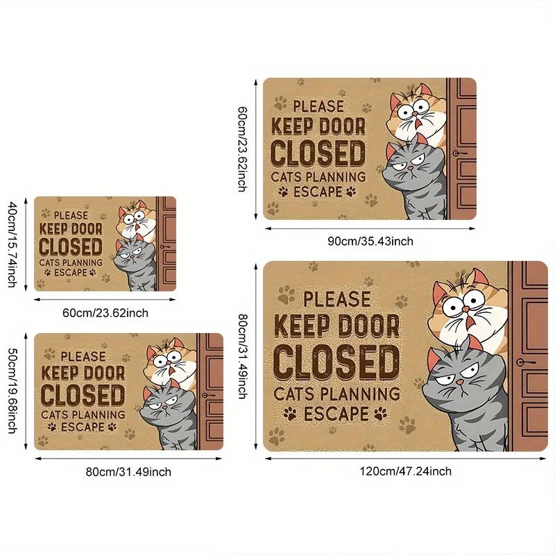 "Please Keep Door Closed, Cat Planning to Escape" Doormat — Non-Slip Polyester Mat