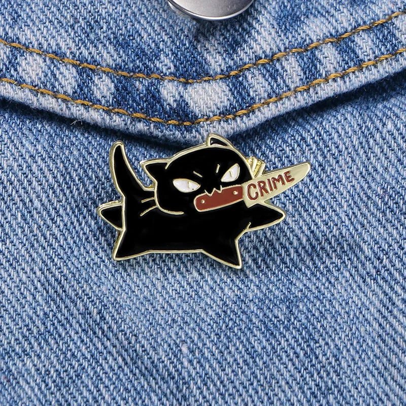 'Crime' Black Cat Enamel Pin