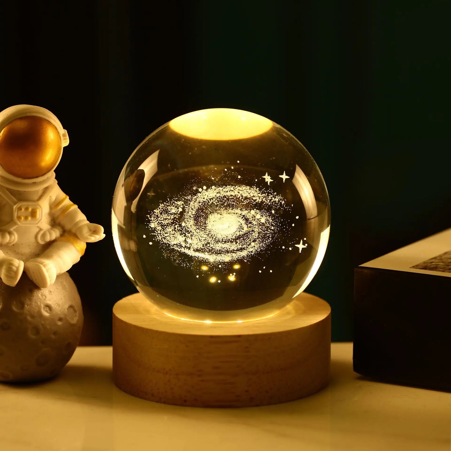 Solar System Crystal Ball — 8cm Laser-Engraved Planet Globe with LED Base