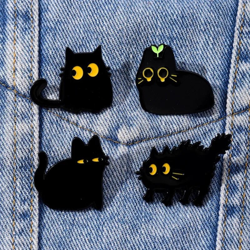 Black Cat-Shaped Enamel Pin — Creative Animal Alloy Badge