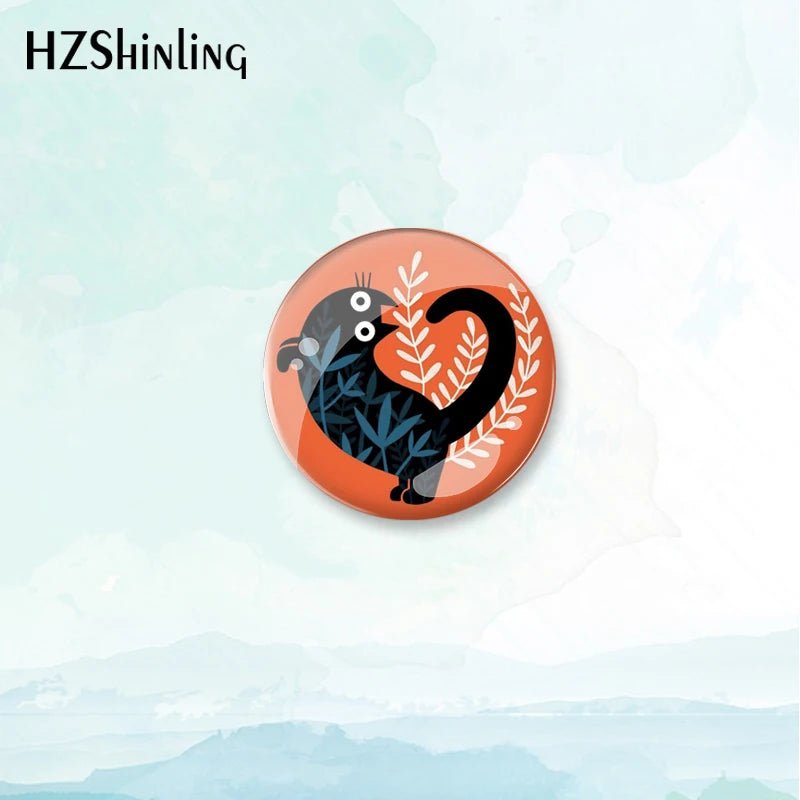 Cat and Plant Badge Brooch — Green Plants & Cats Pin for Backpacks