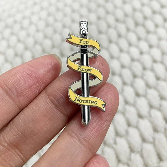 "You Know Nothing" Cat Sword Enamel Pin — Funny Pop Culture Badge