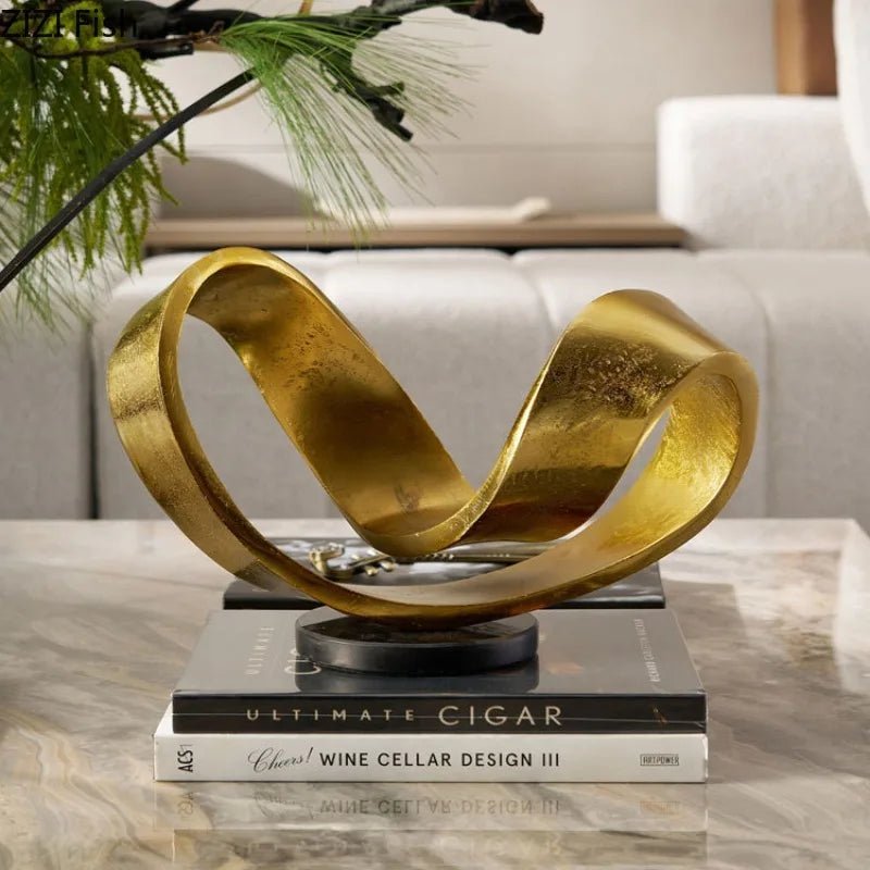 Golden Geometric Abstract Statue - Luxury Home Decor