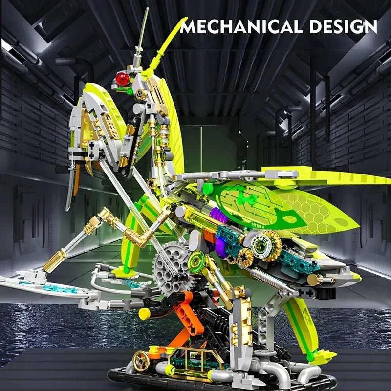 Mechanical Mantis Building Set - 999 Piece Steampunk Insect Model with LED Lights