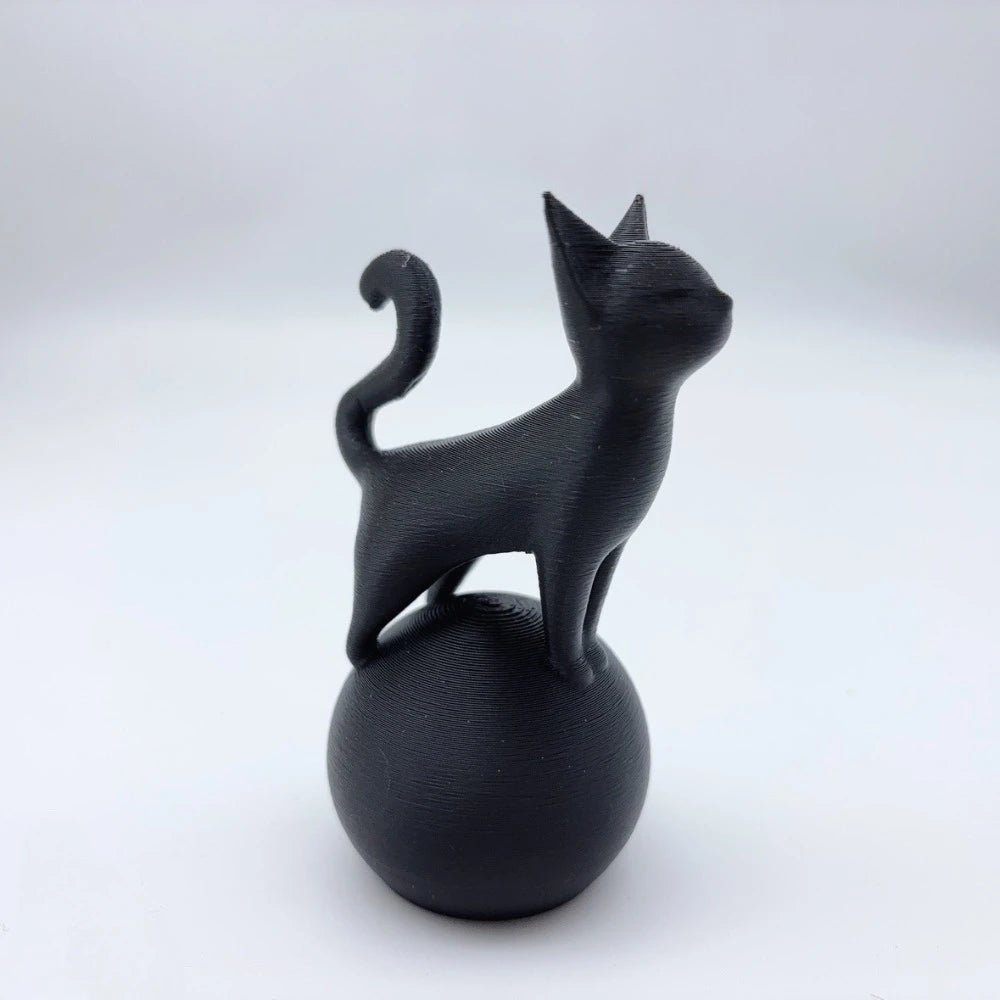 3D Black Cat on Ball Sculpture - Artistic Minimalist Statue Home Decor