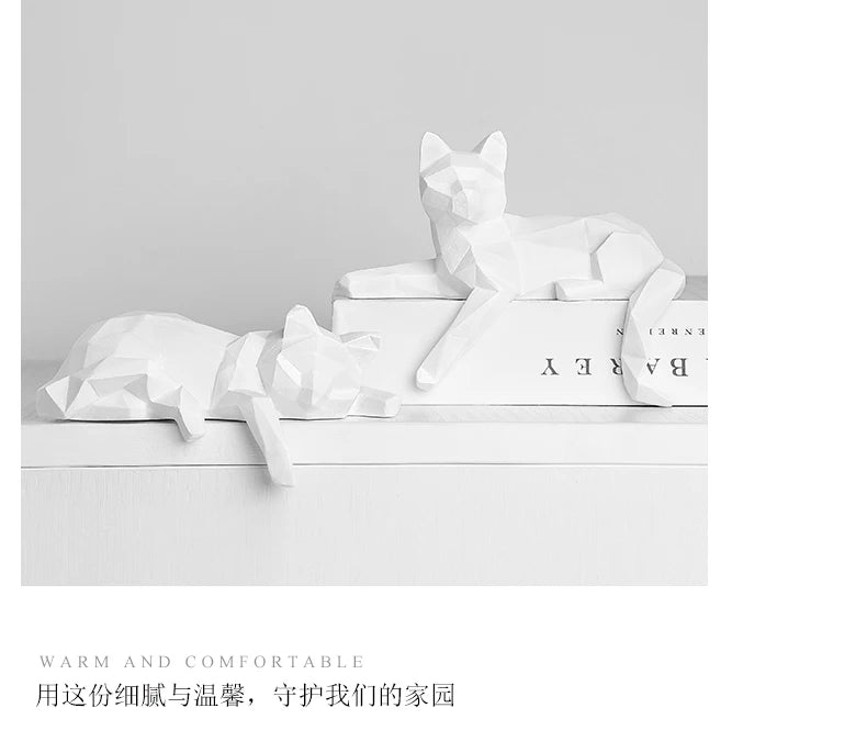 Geometric Cat Sculpture Set - Faceted Resin Animal Figurines for Home Decor