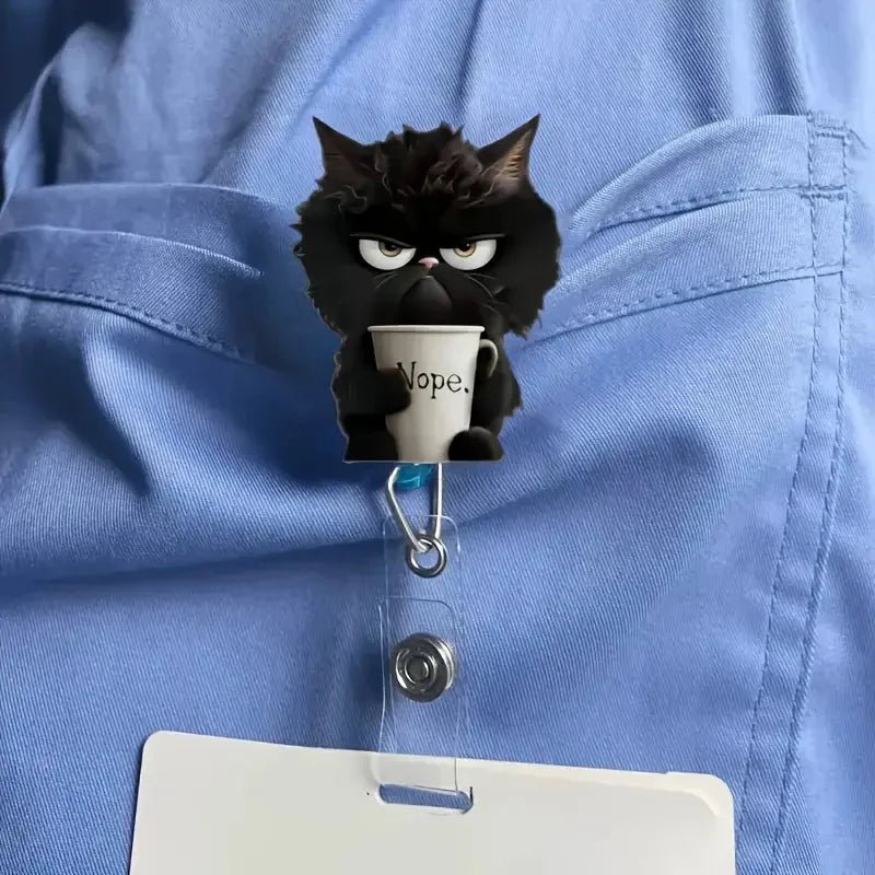Black Cat Badge Clip — Cute Acrylic ID Clip for Bags, Cars & Keys