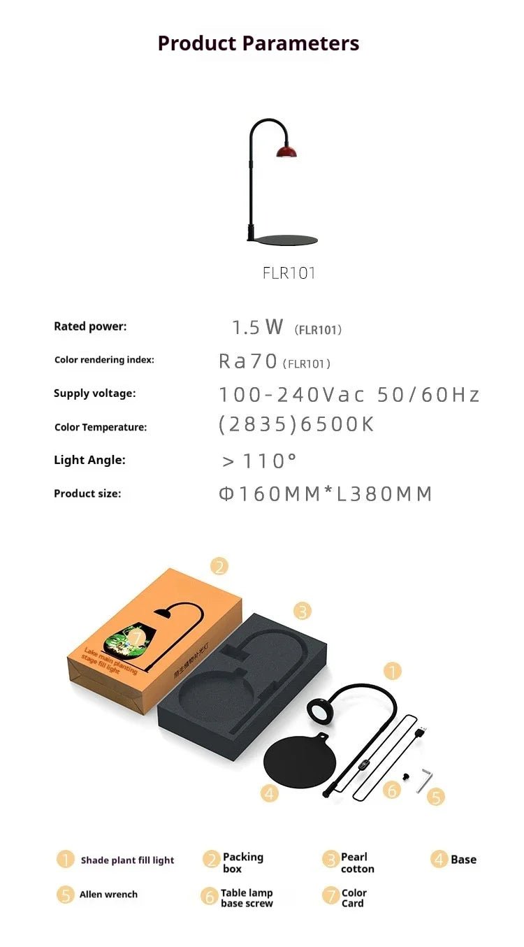 LED Grow Light for Terrarium — Full Spectrum Plant Lamp with Timer for Indoor Plants & Moss